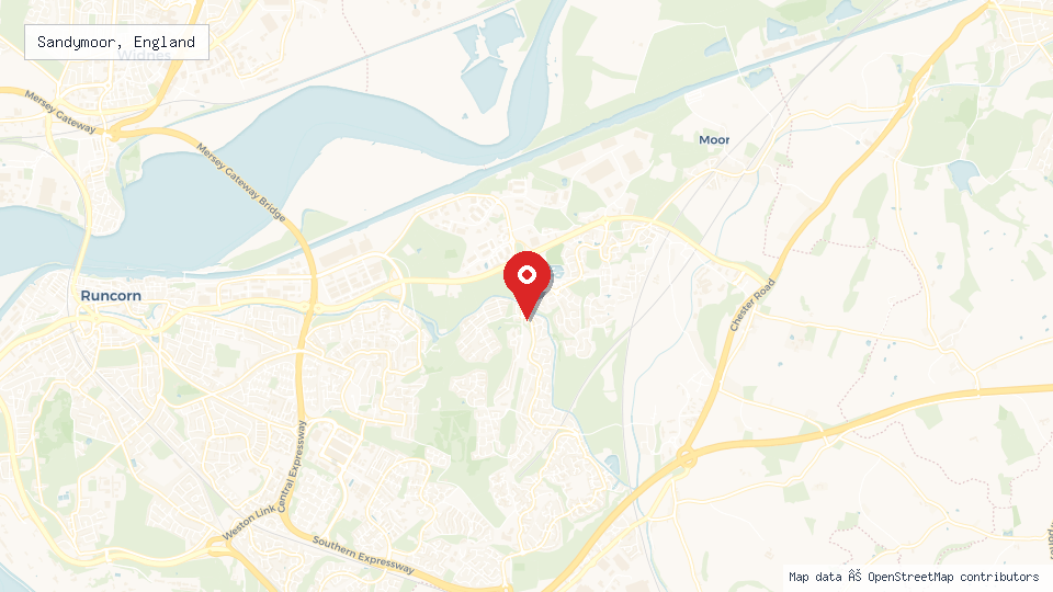 Street map of Sandymoor, England with location pin
