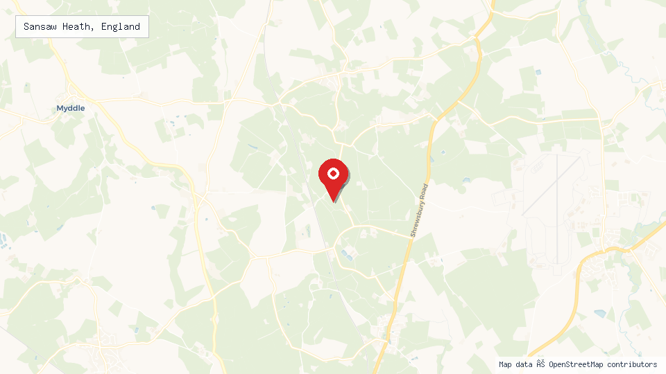 Street map of Sansaw Heath, England with location pin