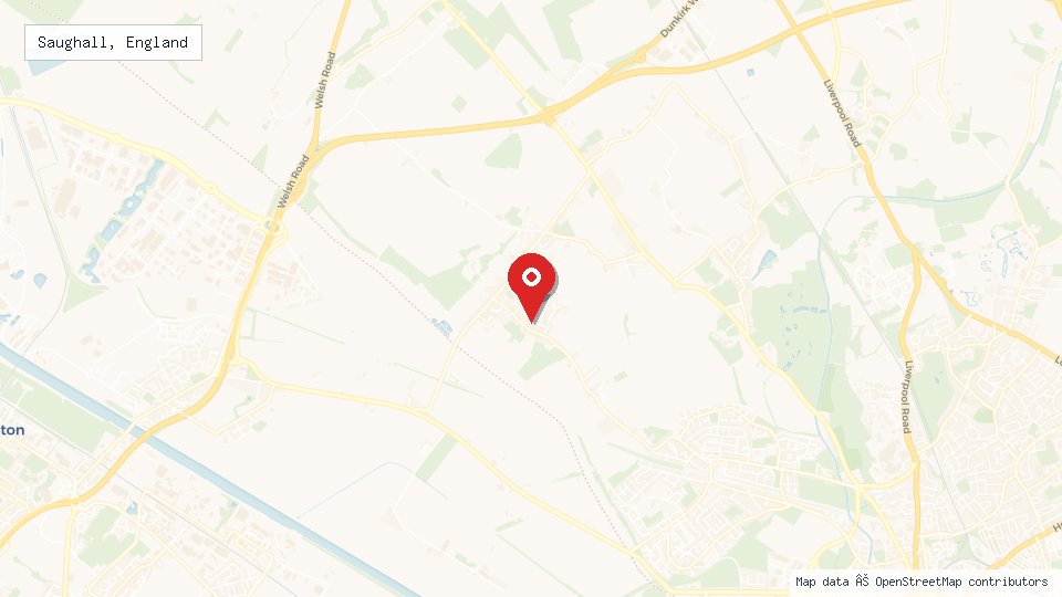 Street map of Saughall, England with location pin