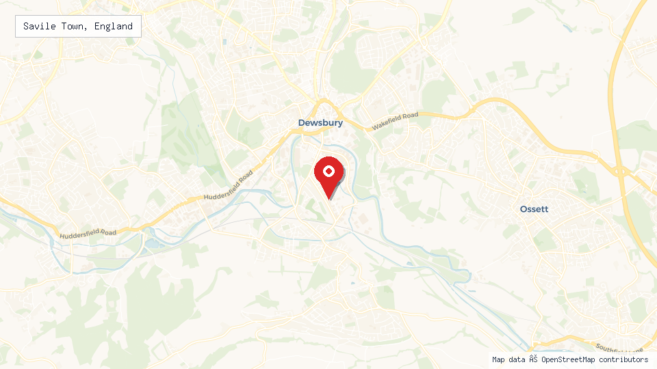Street map of Savile Town, England with location pin