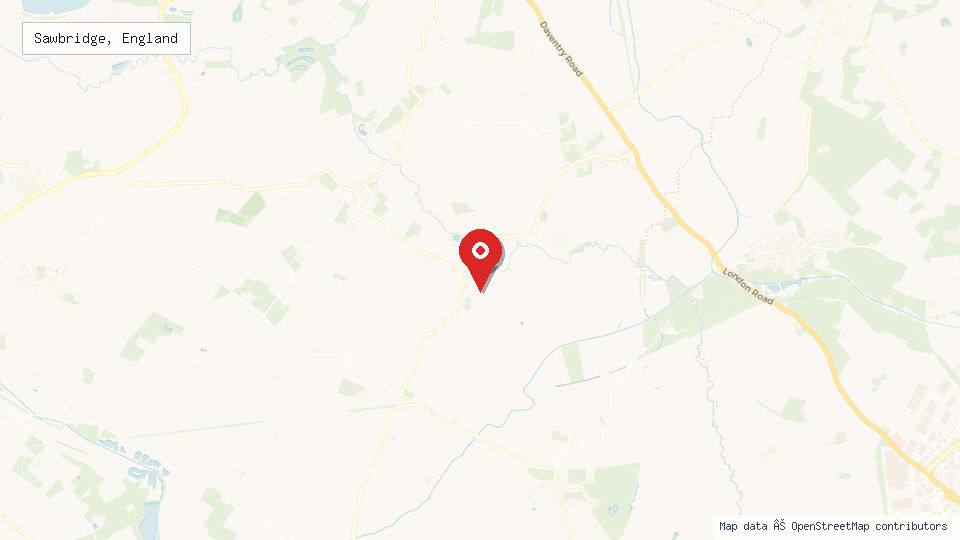 Street map of Sawbridge, England with location pin
