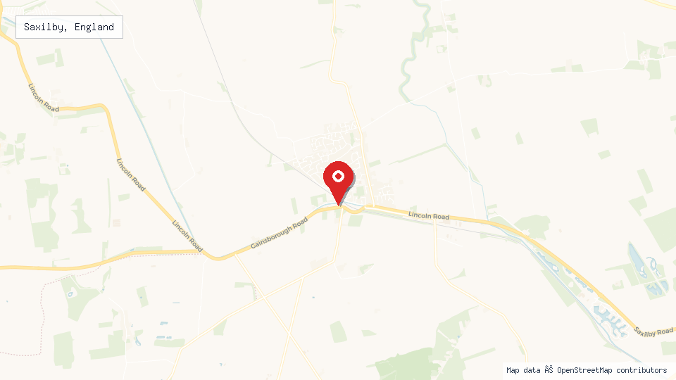 Street map of Saxilby, England with location pin