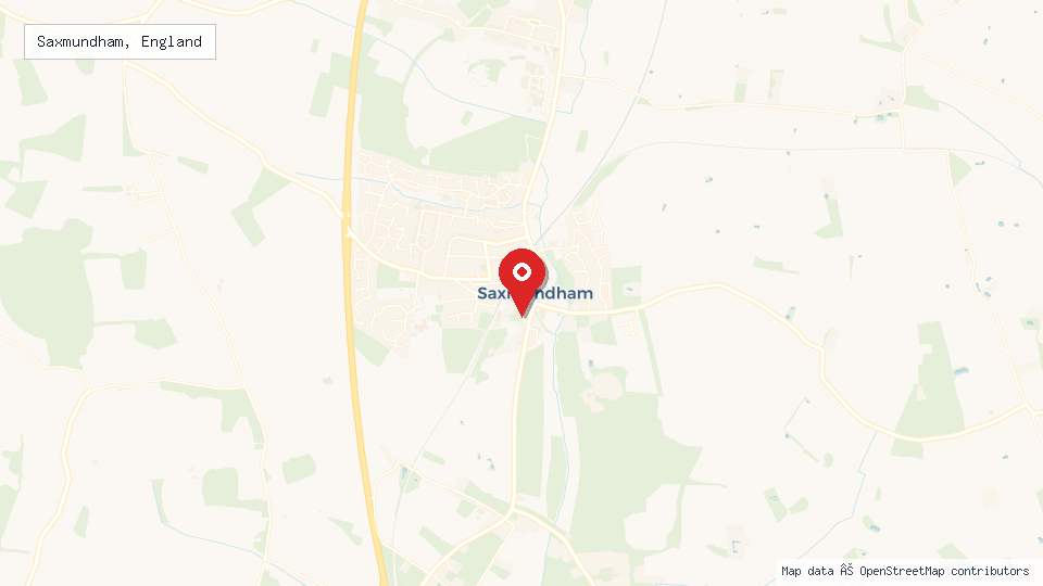 Street map of Saxmundham, England with location pin
