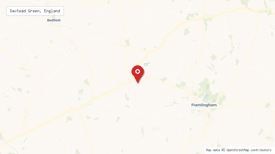 Street map of Saxtead Green, England with location pin
