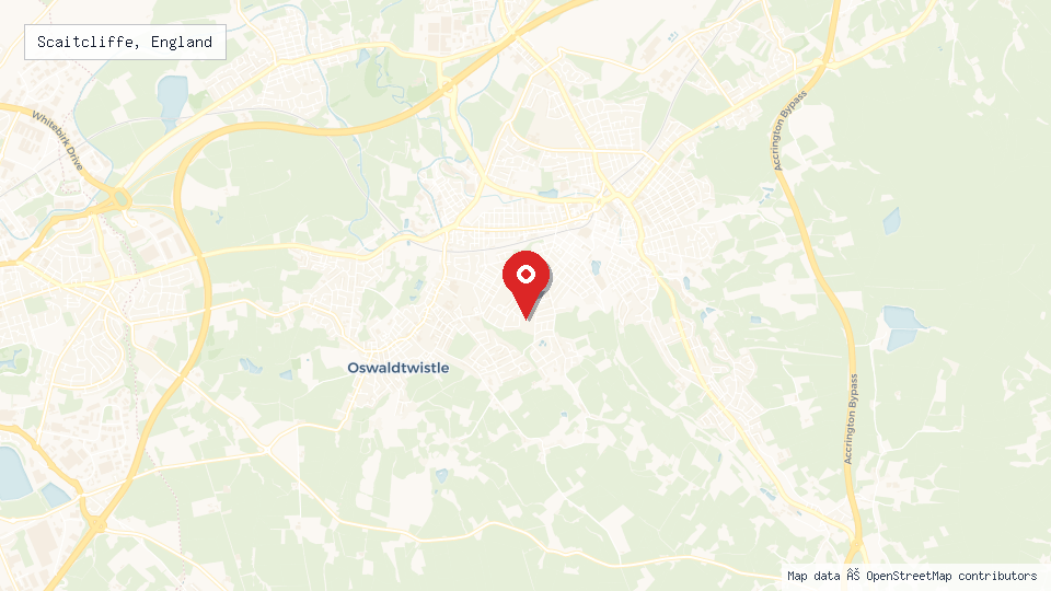Street map of Scaitcliffe, England with location pin