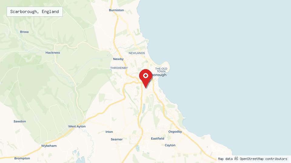 Street map of Scarborough, England with location pin