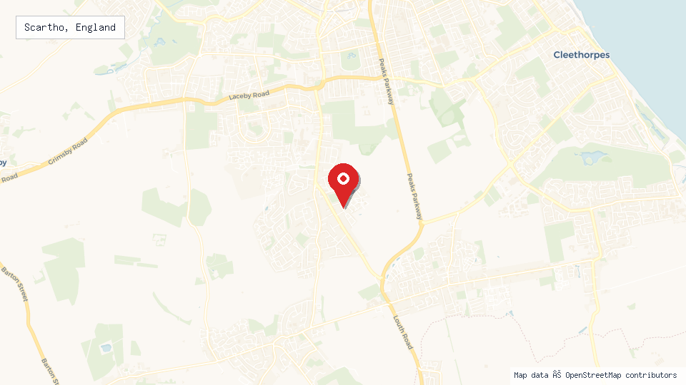 Street map of Scartho, England with location pin