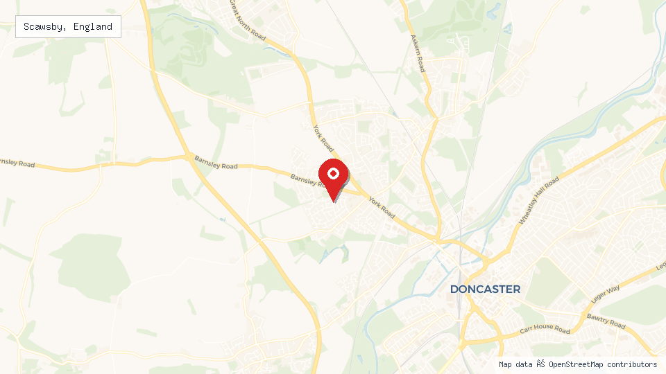 Street map of Scawsby, England with location pin