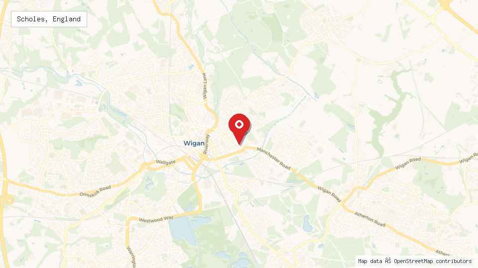 Street map of Scholes, England with location pin