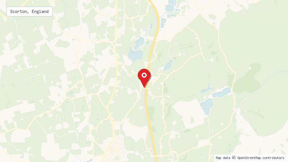 Street map of Scorton, England with location pin