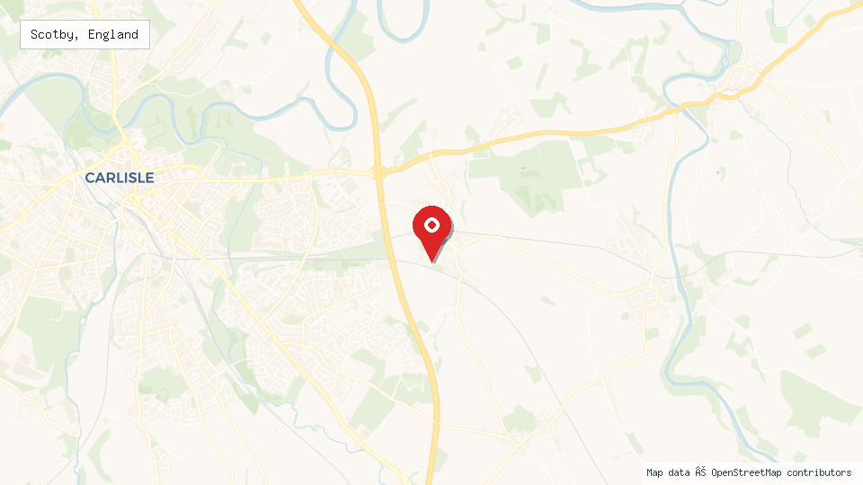 Street map of Scotby, England with location pin