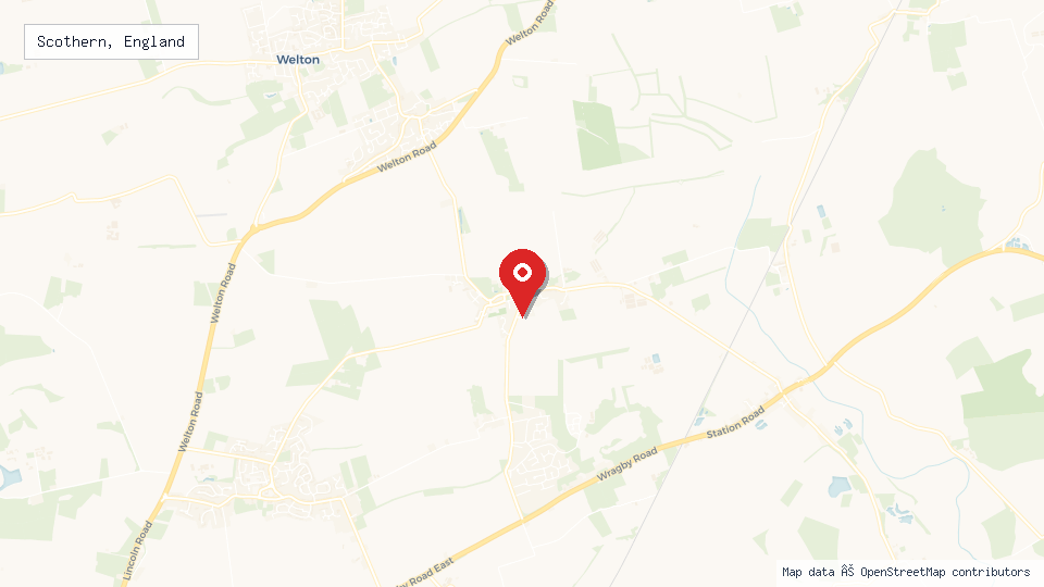 Street map of Scothern, England with location pin