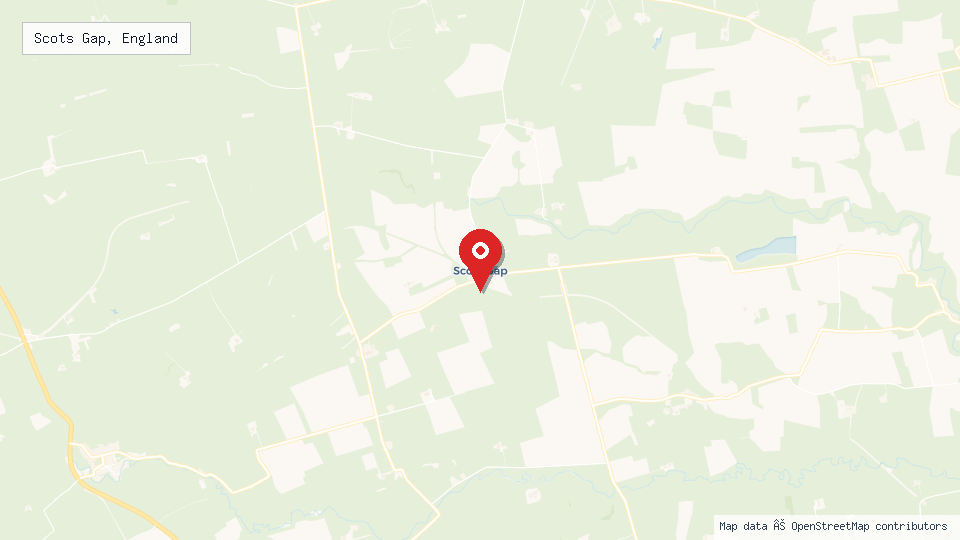 Street map of Scots Gap, England with location pin