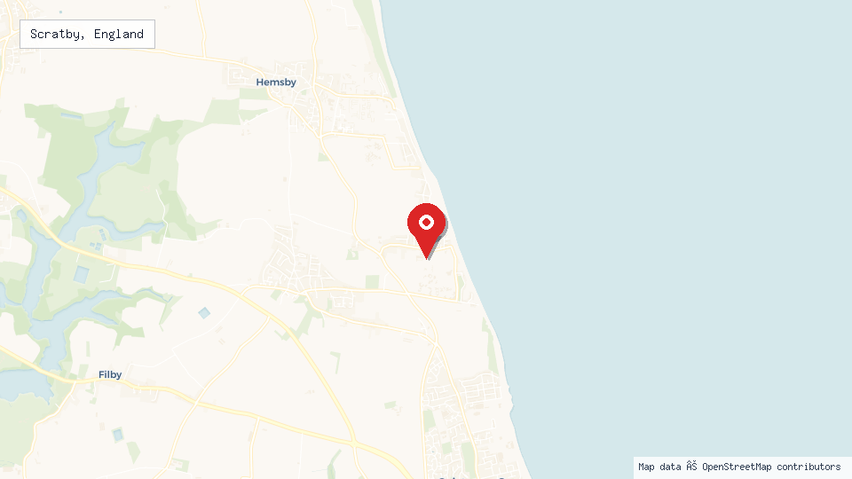 Street map of Scratby, England with location pin