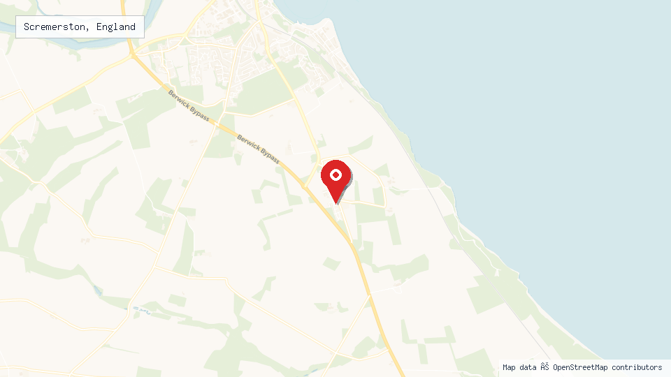 Street map of Scremerston, England with location pin