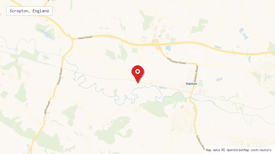 Street map of Scropton, England with location pin