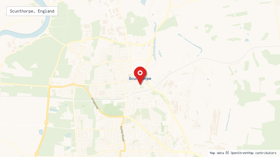 Street map of Scunthorpe, England with location pin