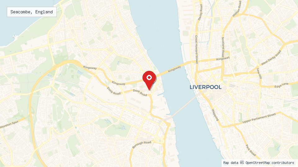 Street map of Seacombe, England with location pin