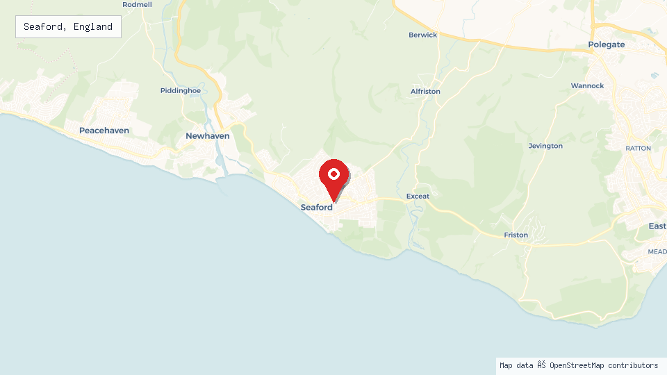 Street map of Seaford, England with location pin
