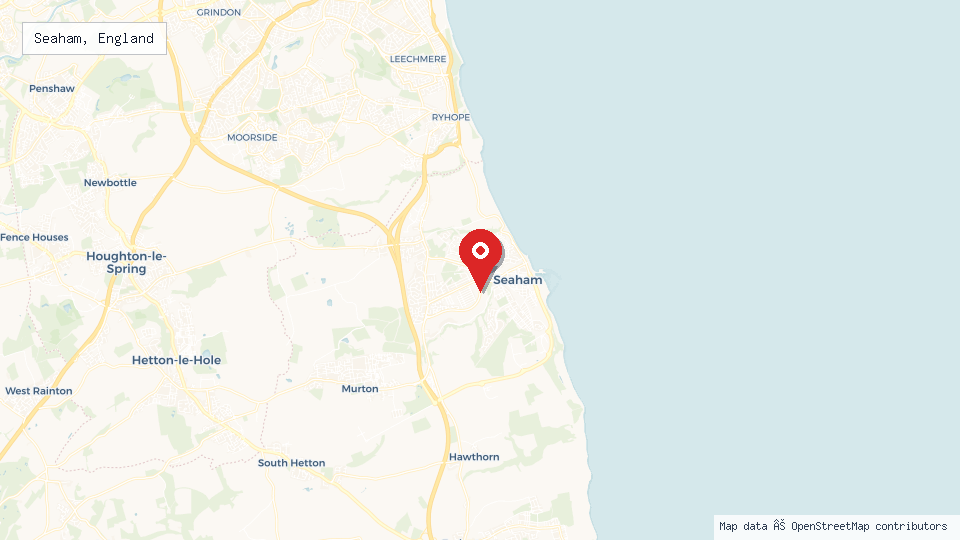 Street map of Seaham, England with location pin