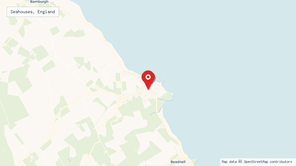 Street map of Seahouses, England with location pin