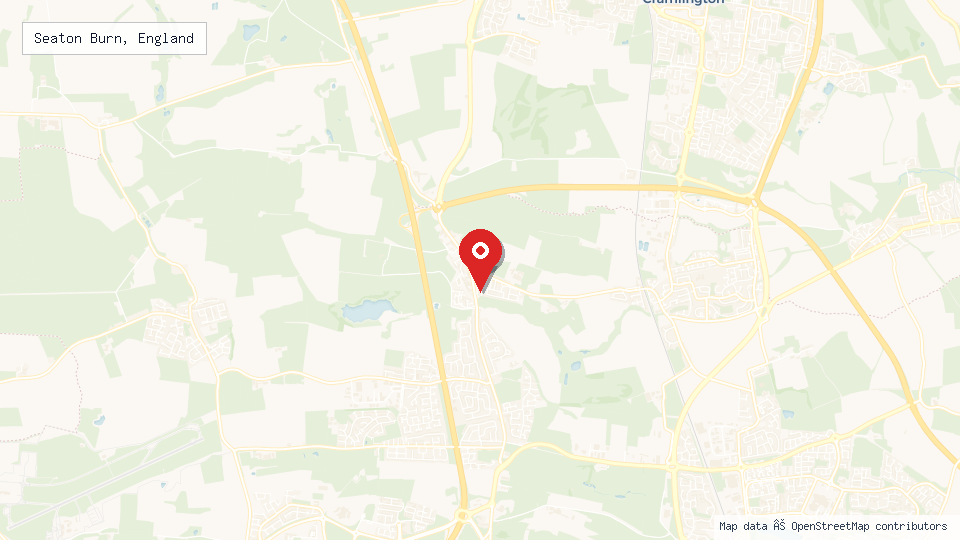 Street map of Seaton Burn, England with location pin