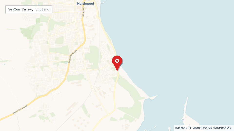 Street map of Seaton Carew, England with location pin