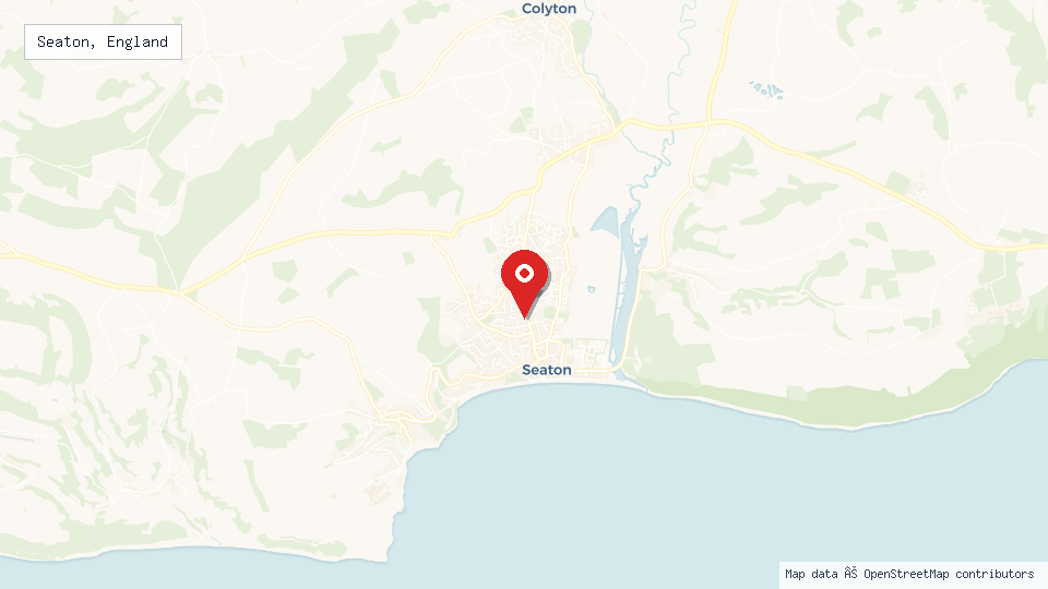 Street map of Seaton, England with location pin