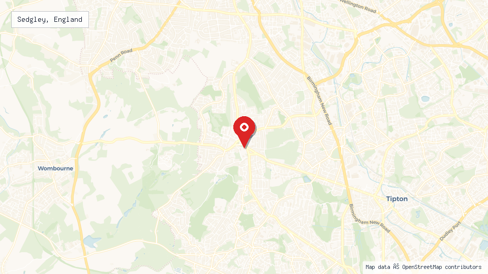 Street map of Sedgley, England with location pin