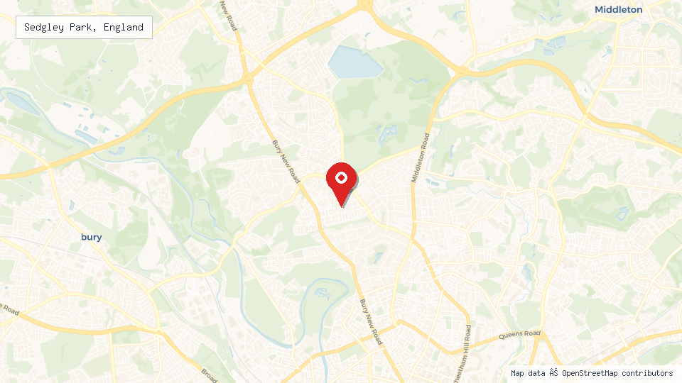 Street map of Sedgley Park, England with location pin