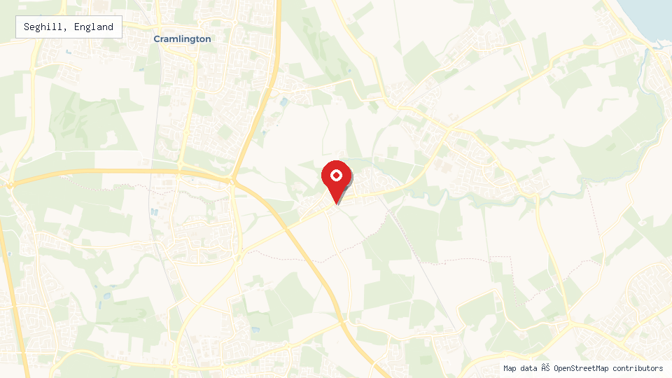 Street map of Seghill, England with location pin