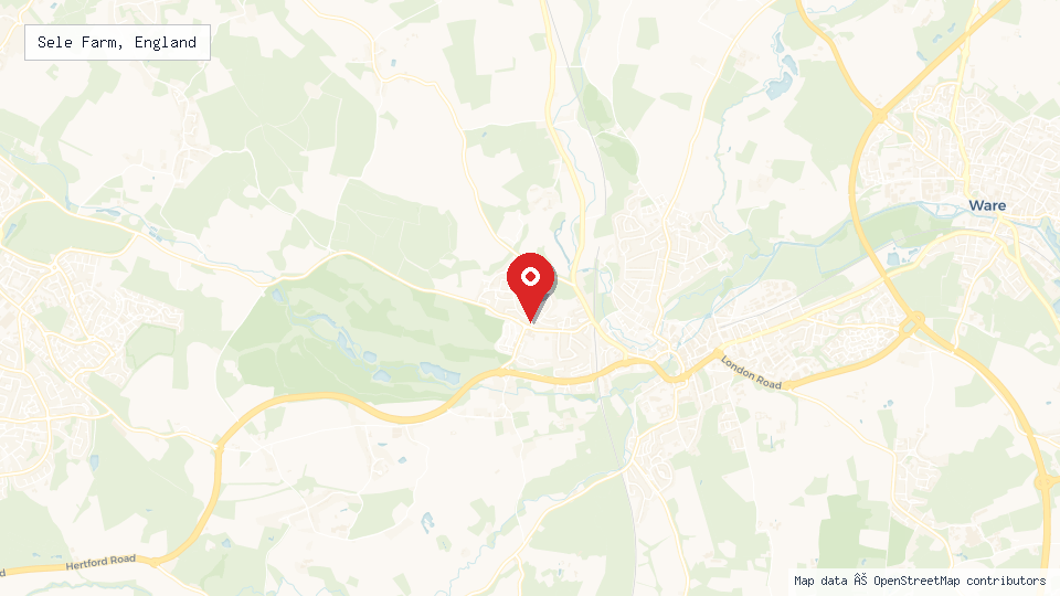 Street map of Sele Farm, England with location pin