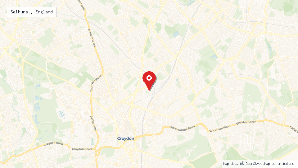 Street map of Selhurst, England with location pin