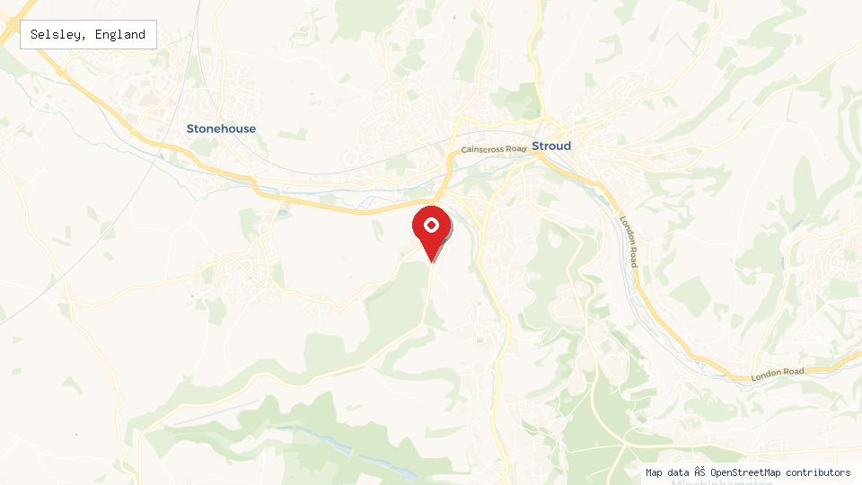 Street map of Selsley, England with location pin
