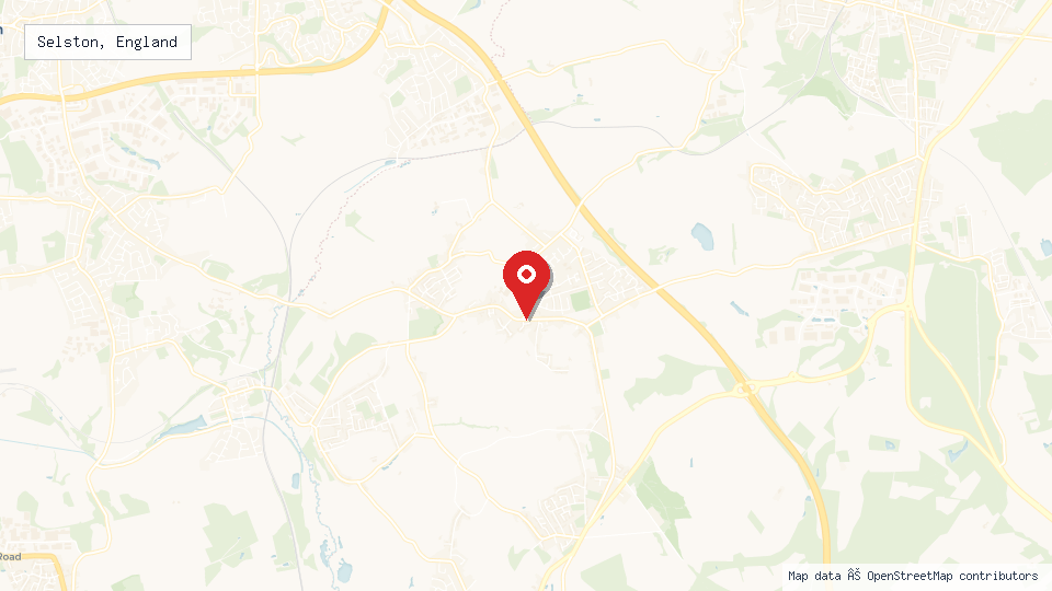 Street map of Selston, England with location pin