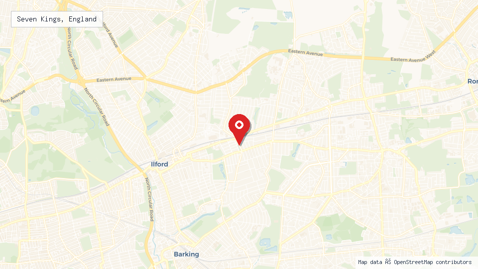 Street map of Seven Kings, England with location pin