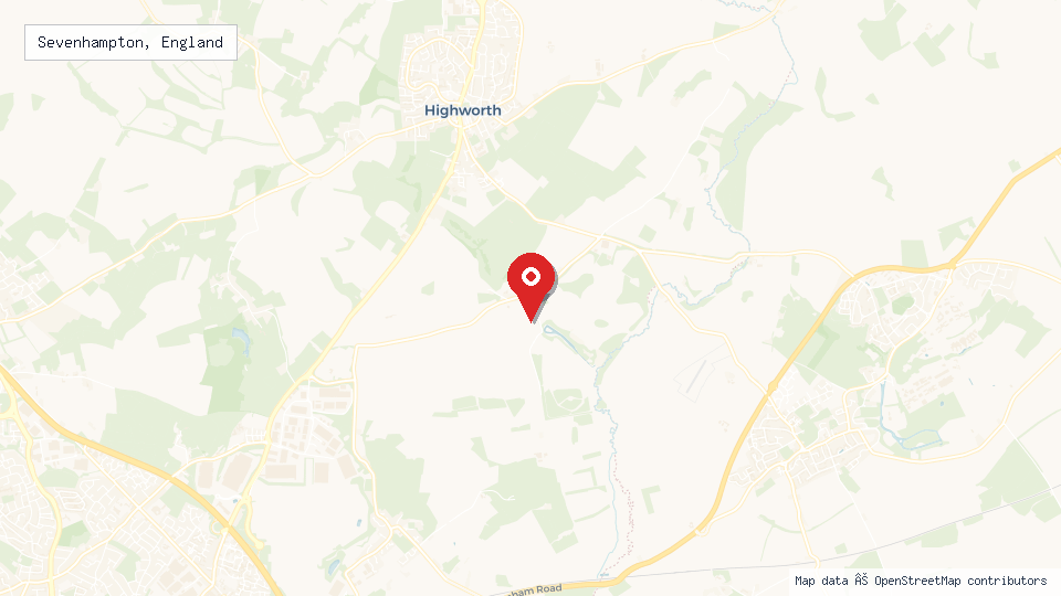 Street map of Sevenhampton, England with location pin