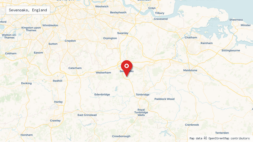 Street map of Sevenoaks, England with location pin