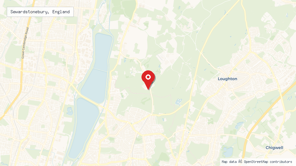 Street map of Sewardstonebury, England with location pin