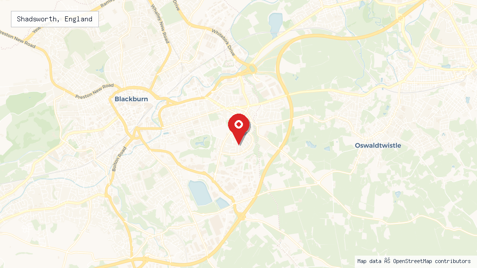 Street map of Shadsworth, England with location pin