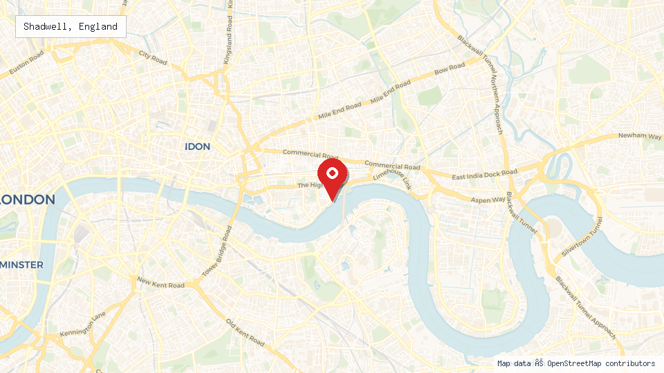 Street map of Shadwell, England with location pin
