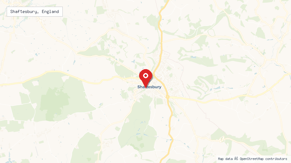 Street map of Shaftesbury, England with location pin