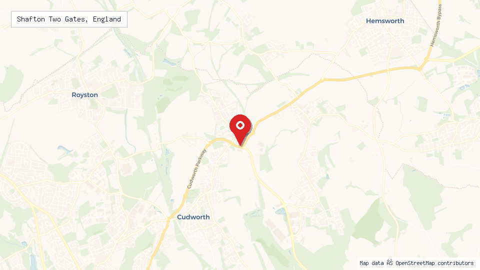 Street map of Shafton Two Gates, England with location pin