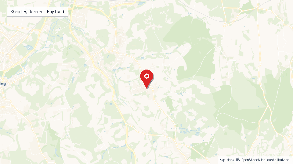 Street map of Shamley Green, England with location pin