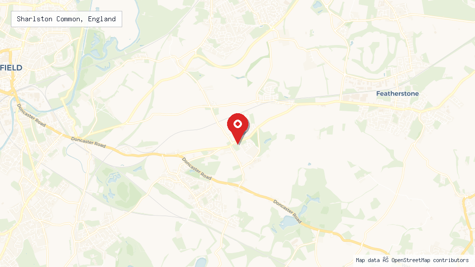 Street map of Sharlston Common, England with location pin