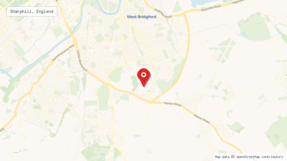Street map of Sharphill, England with location pin