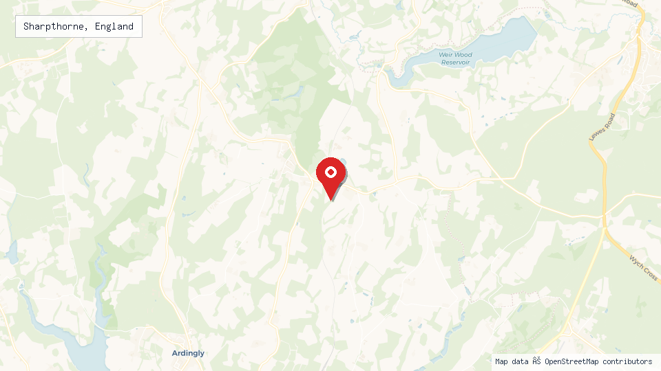 Street map of Sharpthorne, England with location pin