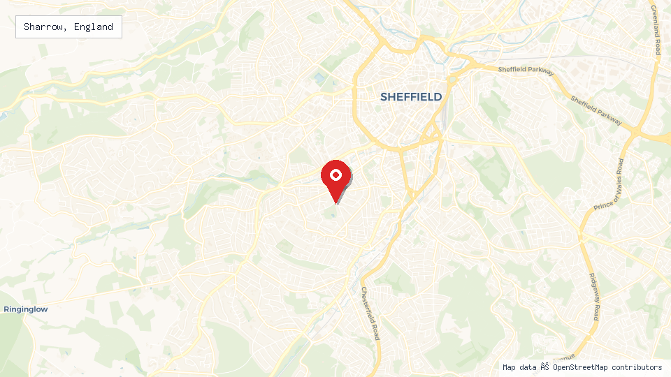 Street map of Sharrow, England with location pin