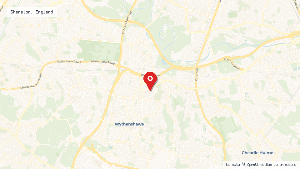 Street map of Sharston, England with location pin