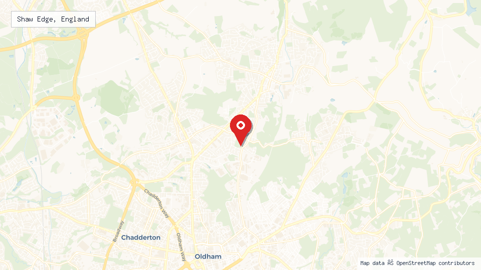 Street map of Shaw Edge, England with location pin